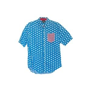 Staghorn River Patriotic Stars Stripes Cotton Button Down Short Sleeve Men’s L